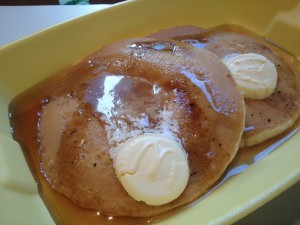 Hotcakes with butter and maple syrup!
