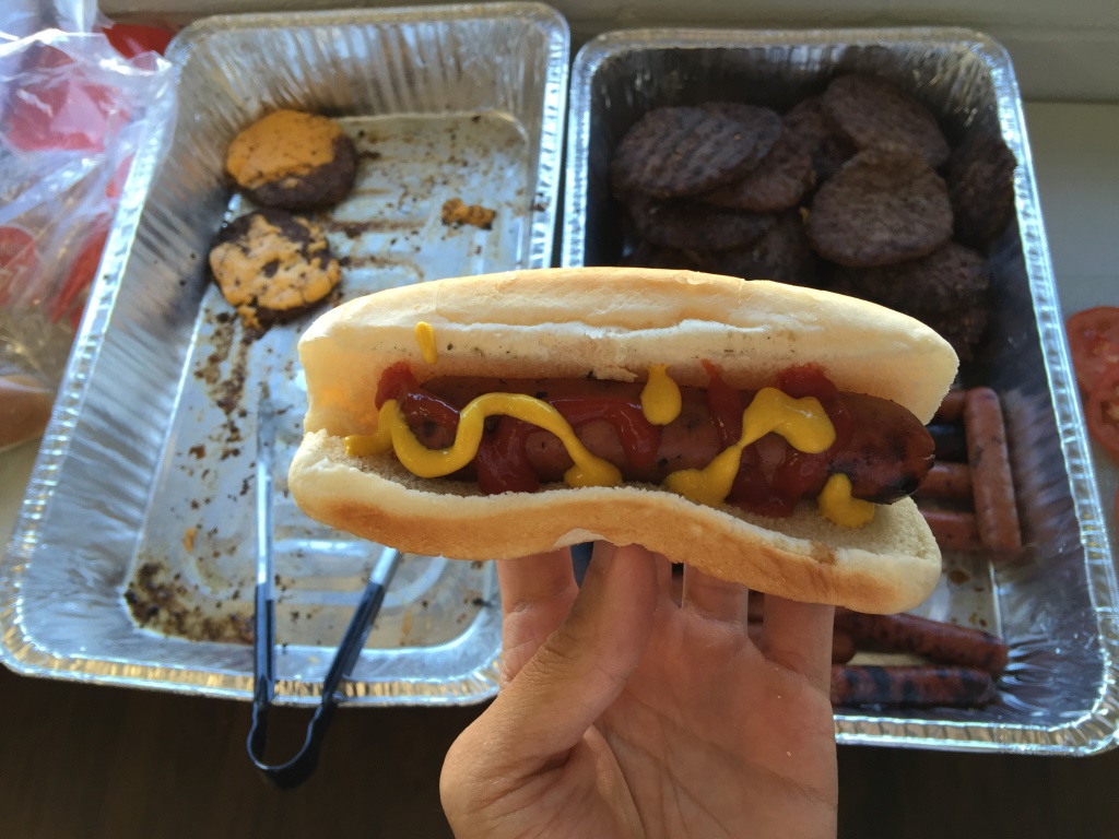 Hotdog with ketchup and mustard!