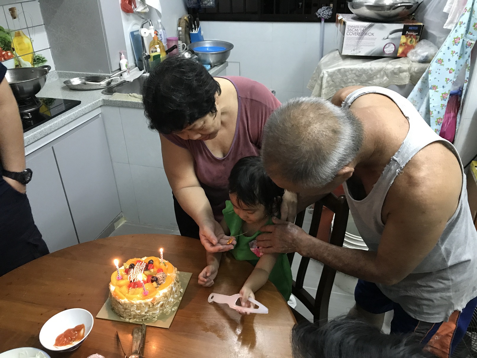 Happy Birthday Shiyuan with gold neckalce from Grandpa and Grandma!