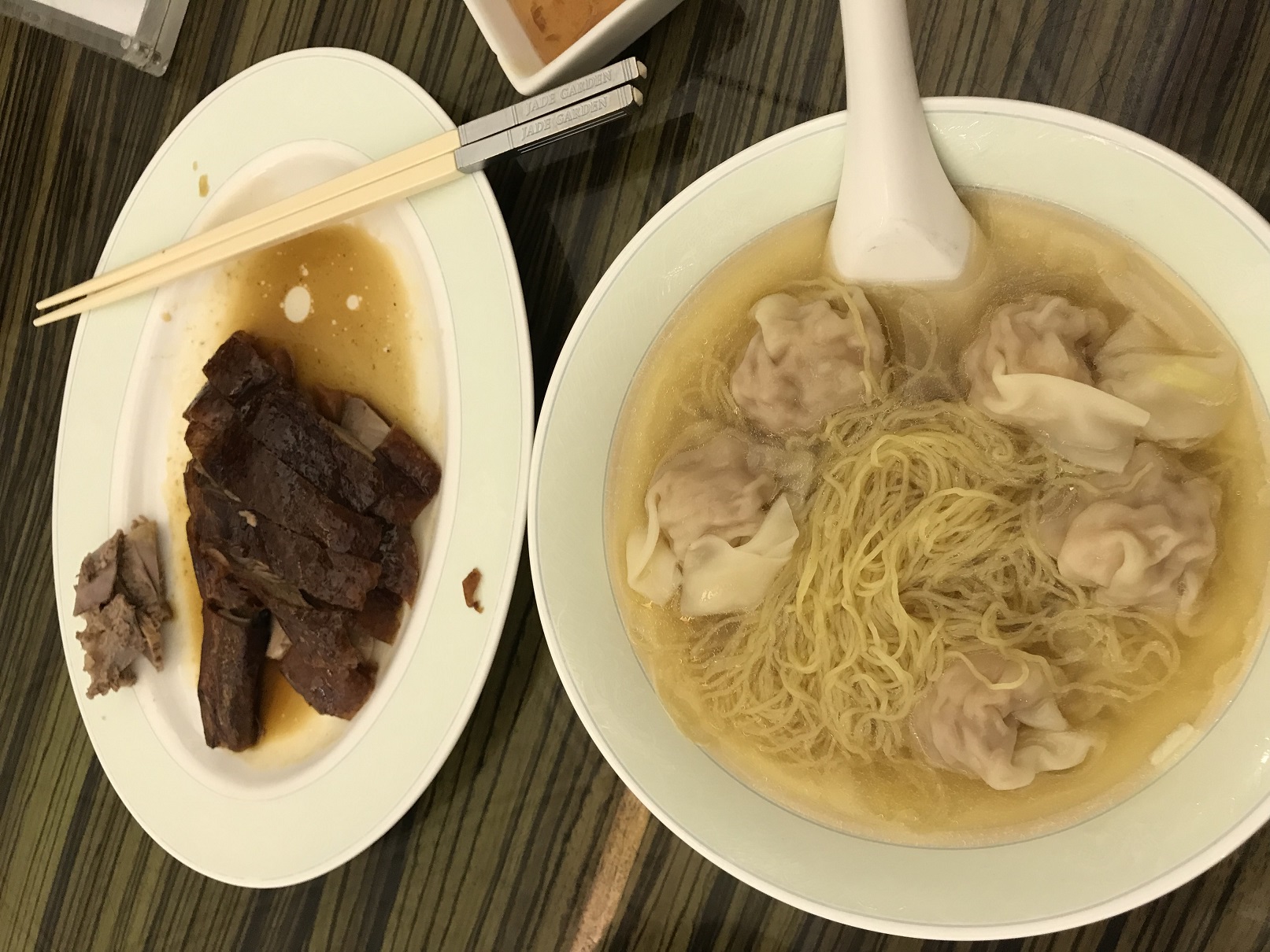 With Wanton Noodles at Jade Garden 美心　at the airport!