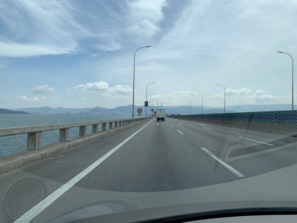 Crossing the Penang Bridge to Penang!