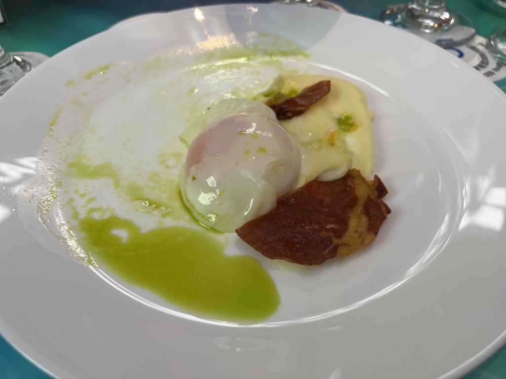 Low temp cooked egg with 36 month old spanish Ham with Les Hauts De Croix de labrie 2016 rogue