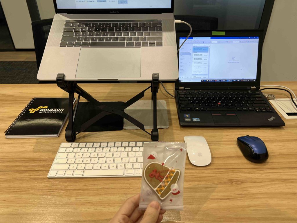 Bringing up productivity with another computer and a leftover snack!