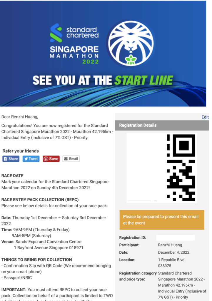 Looking forward to Singapore Marathon in December!