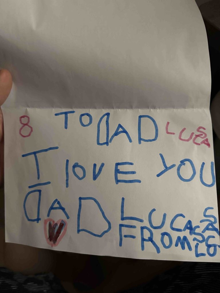 Lucas' first letter to me...