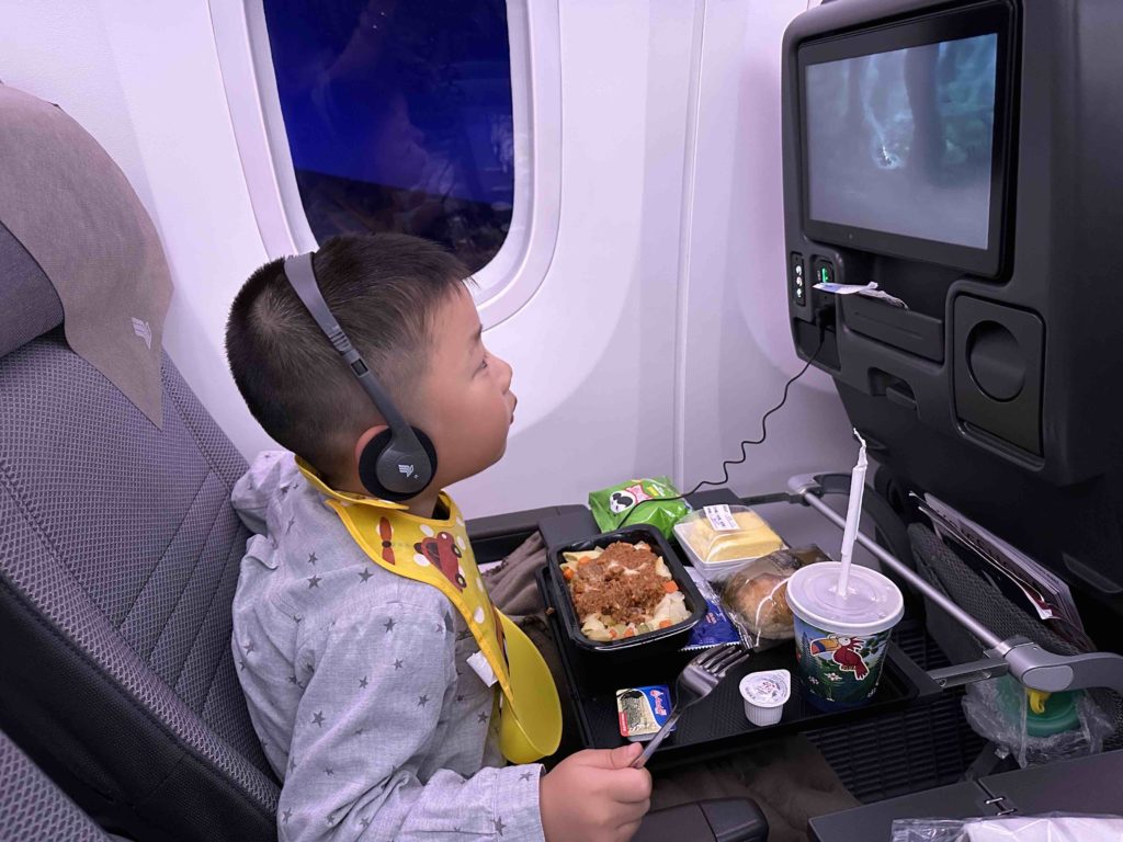 Happy Passengers enjoying inflight meal and watching movie!