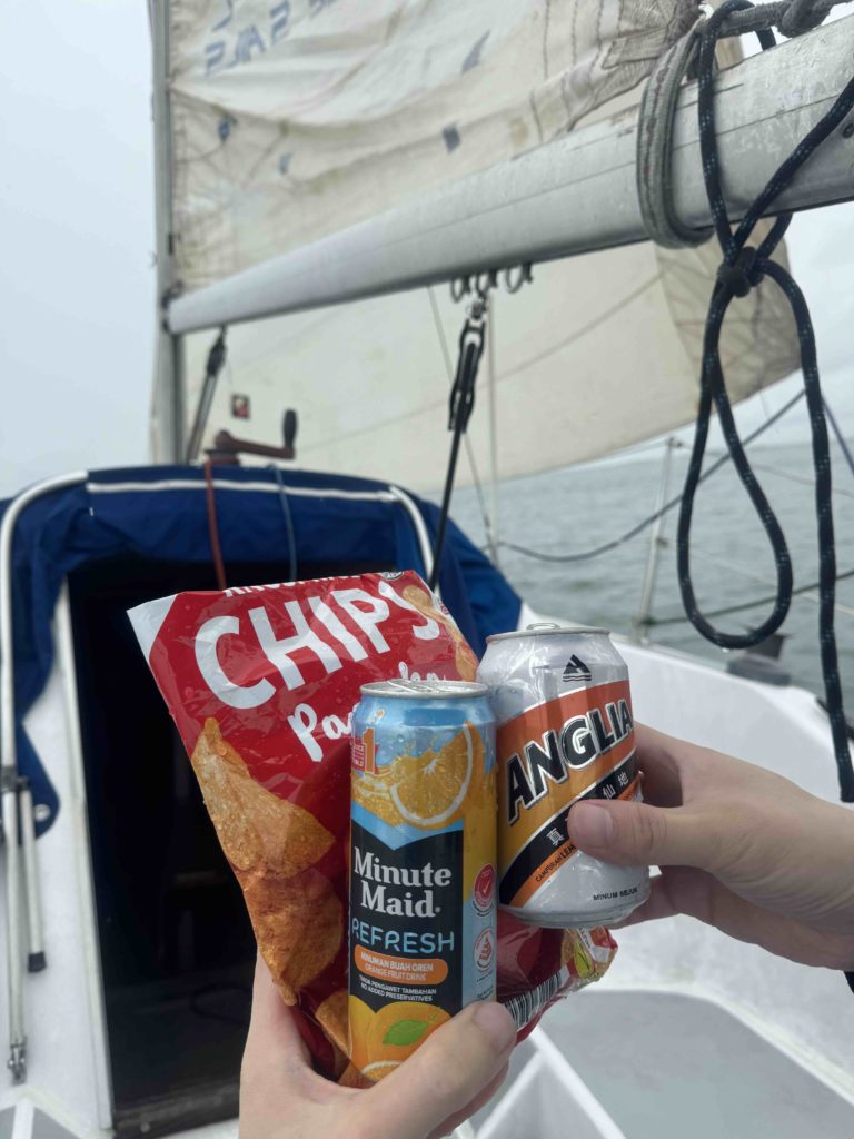 Sailing with Benny! Thanks to Mark and friends for the drinks and chips!