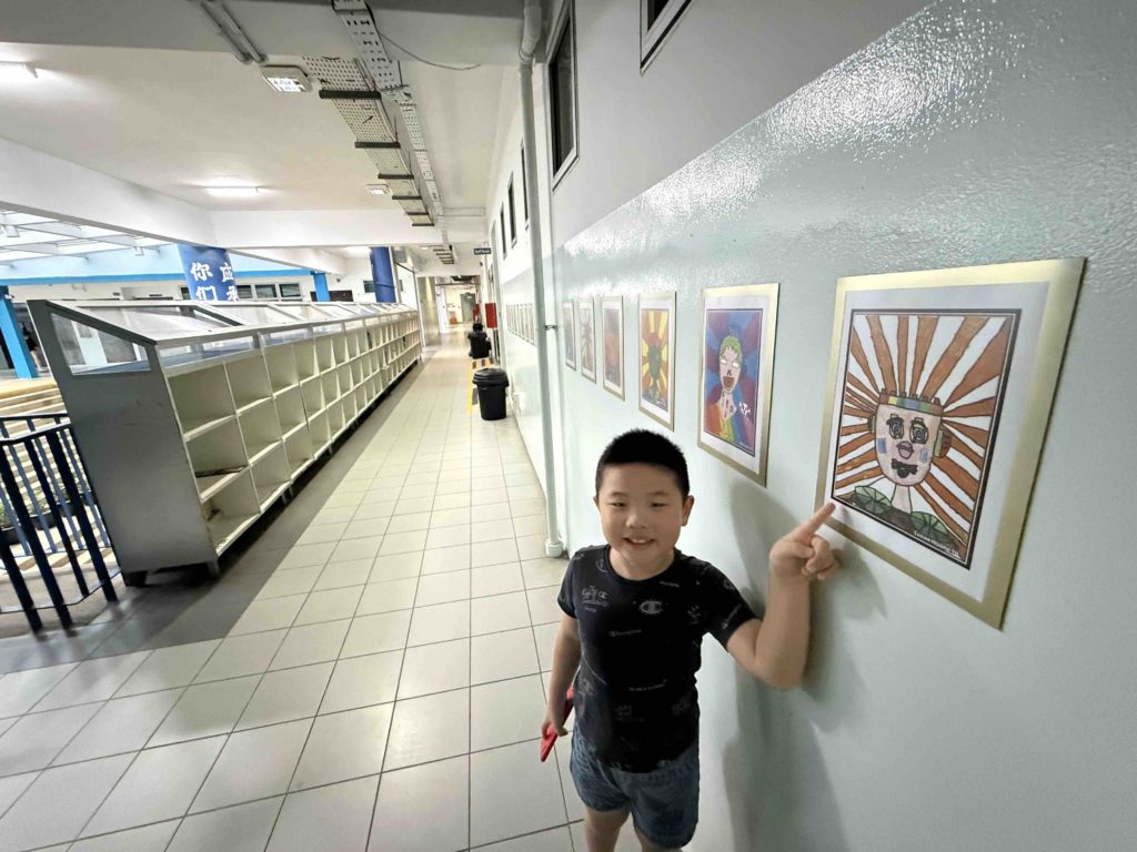 His works being showcased in school...