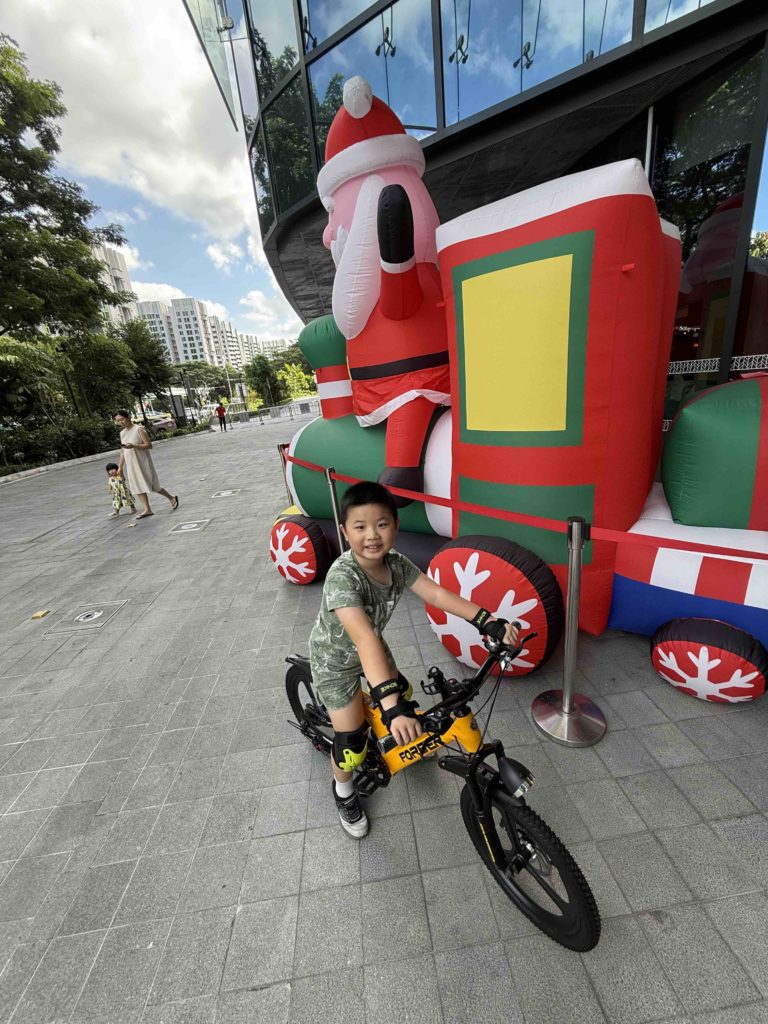 Love his new bigger bike with front and back suspension!