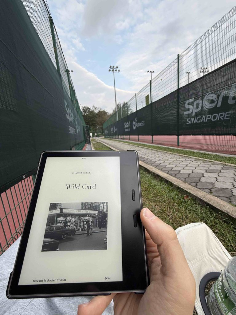 Reading while waiting.