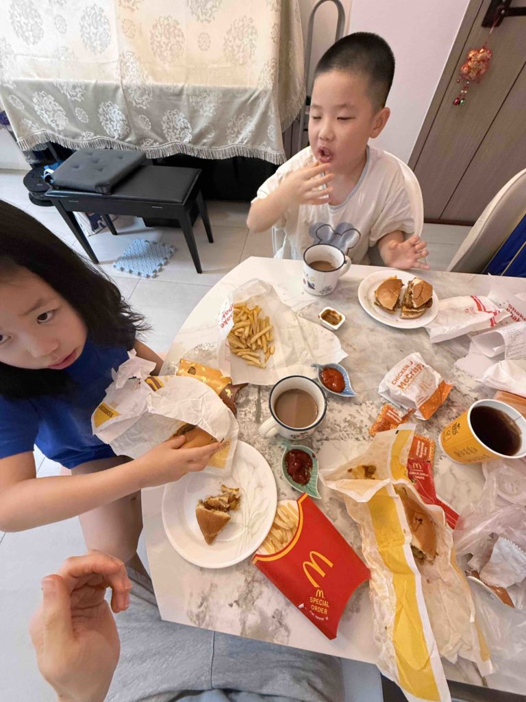 Mcdonalds! Trying out the Old Chang Kee Curry Burger. Too spicy for the kids.